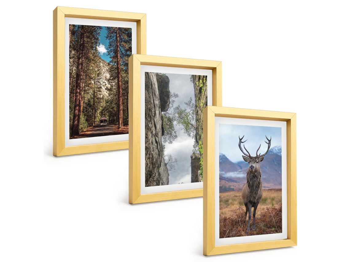 Composição De Quadros Estrada, Floresta, Montanhas, Veado, Natureza Espelharte (3 Peças 20x30 Cm)