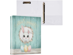Pasta de 3 Argolas para Papel Tamanho Carta , Coelhinho da Páscoa Redondo e Fofo com Porta pra (27,9 X 21,6 Cm)