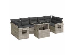 Maison Exclusive - 8 Pcs Conj. Sofás Jardim C/ Almofadões Vime Pe Cinzento-claro