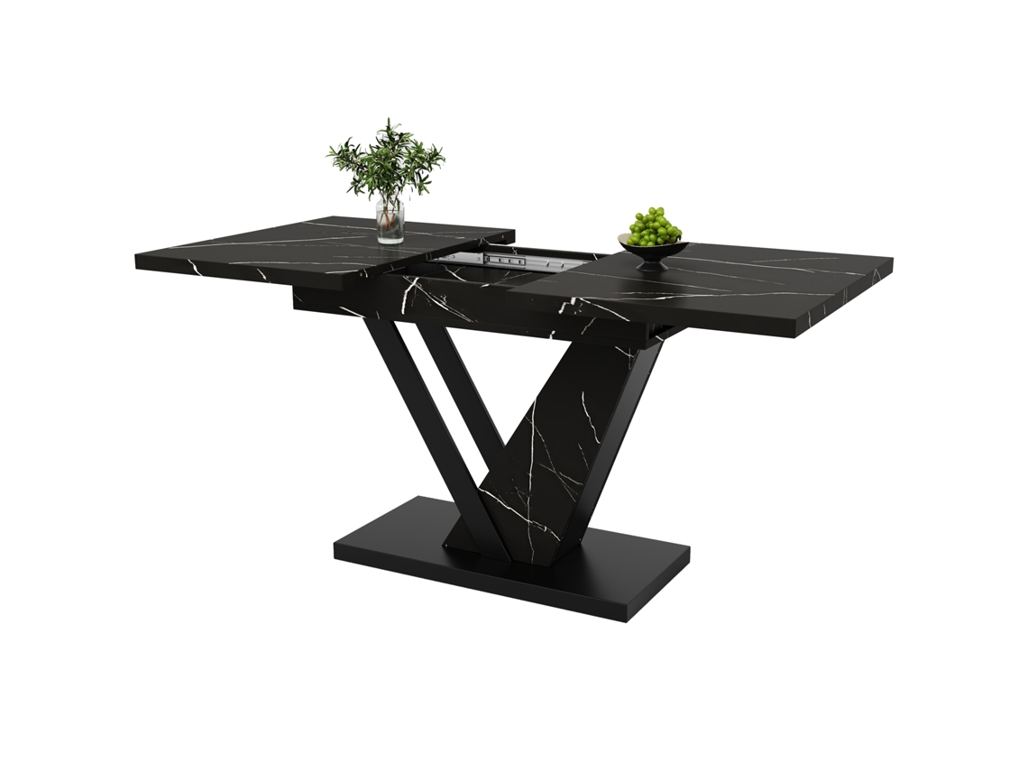 Mesa de Jantar telescópica PAPRIKA de 120 a 160x75 cm com padrão de mármore preto