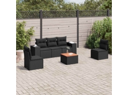 Vidaxl 6 Pcs Conjunto Sofás De Jardim C/ Almofadões Vime Pe Preto