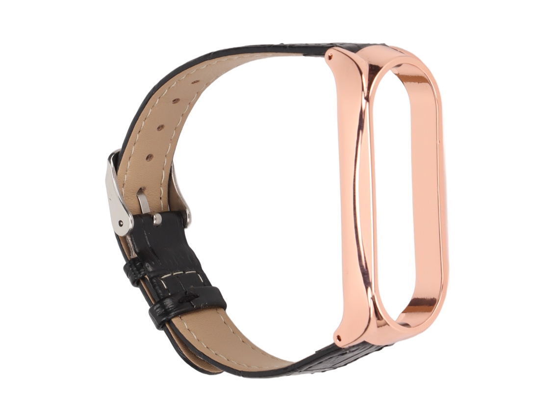 Correa de couro para Xiaomi Mi Band 6/5 NFC com design de bambu e fecho rápido, preta e dourada | S/MARCA