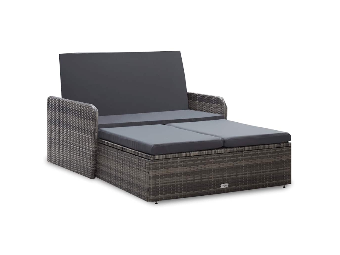Vidaxl 2 Pcs Conjunto Lounge De Jardim C/ Almofadões Vime Pe Cinzento