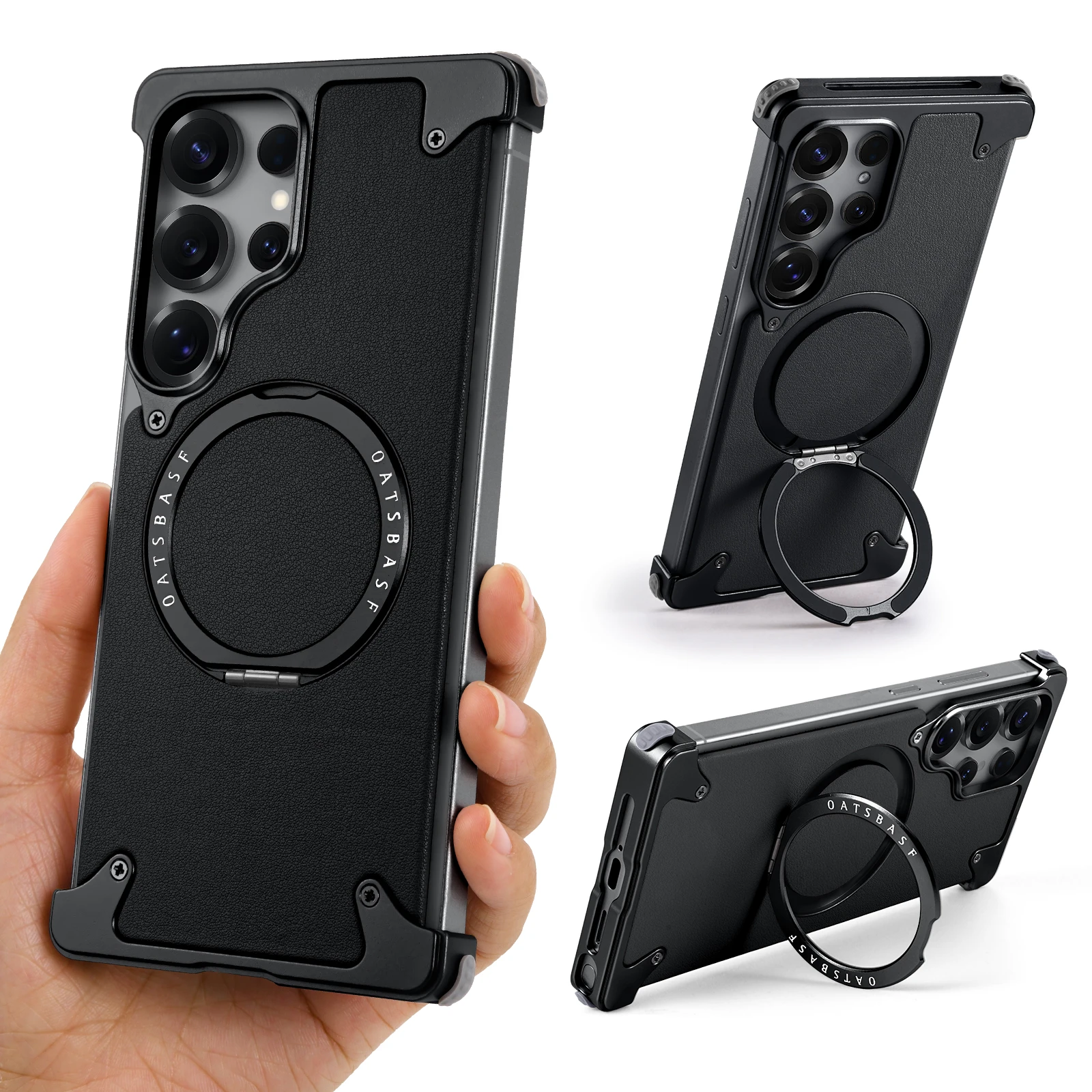 Capa Para Celular Sem Moldura (preta S25 Ultra) Com Suporte Giratório De 360° E Suporte Magnético.