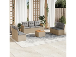 Pcs Conj. Sofás Jardim C/ Almofadões Vime Pe Bege Misturado Dkd Home Decor