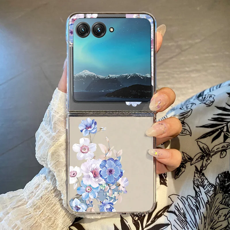 (a706) Capa Dobrável Transparente Com Estampa Floral Para Razr 70 Ultra, Em Policarbonato Rígido À Prova De Choque.