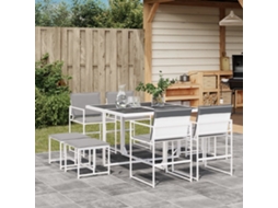 Conjunto 9 Peças De Jantar P/ Jardim C/ Almofadões Textilene Branco Dkd Home Decor