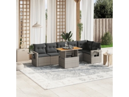 Vidaxl 7 Pcs Conjunto Sofás P/ Jardim C/ Almofadões Vime Pe Cinzento
