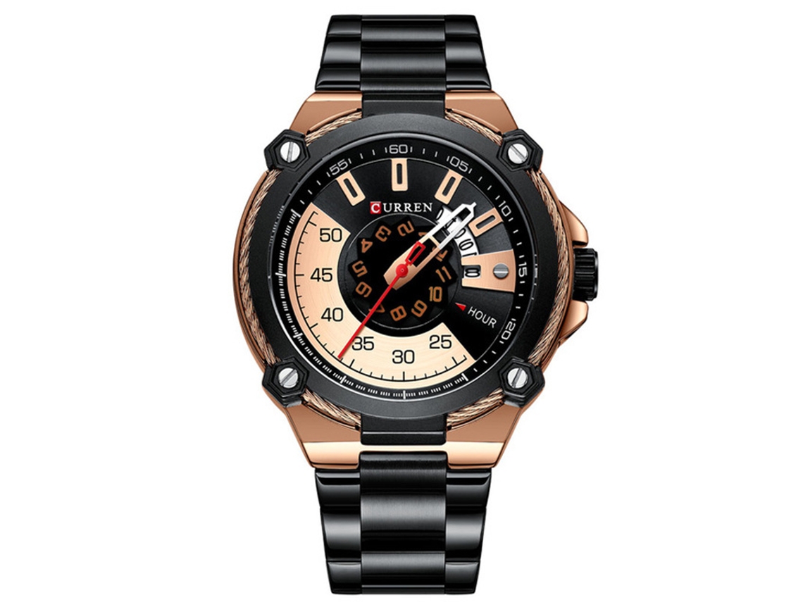 Relógio Masculino Moderno À Prova D'água com Funções de Calendário e Dia da Semana, Elegante Pulseira de Aço Inoxidável. MDUG (dourado Rosa e Preto)