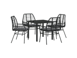 Conjunto 5 De Jantar De Jardim Com Almofadas Vidaxl Preto Rattan Poly