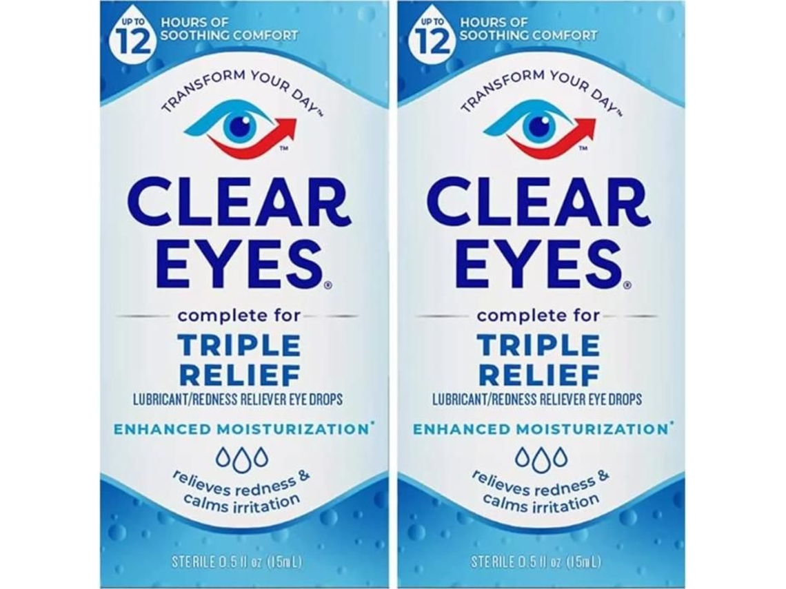 Clear Eyes Tripla Ação Gotas Oculares Lubrificantes 15 Ml Pacote De 2