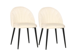 Conjunto 2 Cadeiras De Jantar Modernas Com Encosto Concha E Pés Em Metal, Em Veludo Acolchoado, Bege