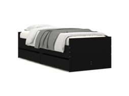 Estrutura de Cama de Solteiro Pequena com Gavetas Preto MAISON EXCLUSIVE (75x190 cm)