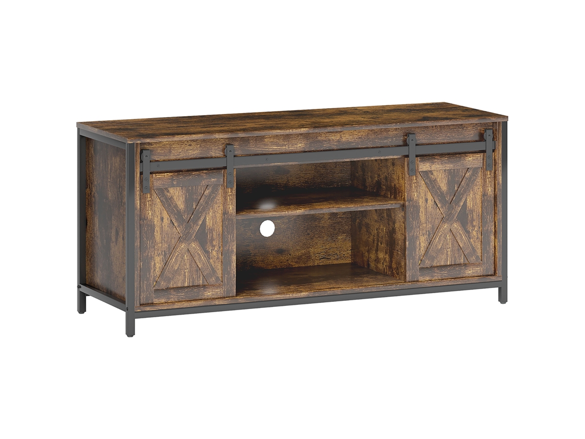 Móvel Para Tv Castanho Estilo Industrial, 120 X 40 X 54 Cm, 2 Armários E 6 Compartimentos, Até 60 Polegadas