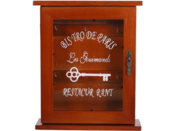 Caixa De Chave Vintage De Parede Em Madeira Marrom E Vidro