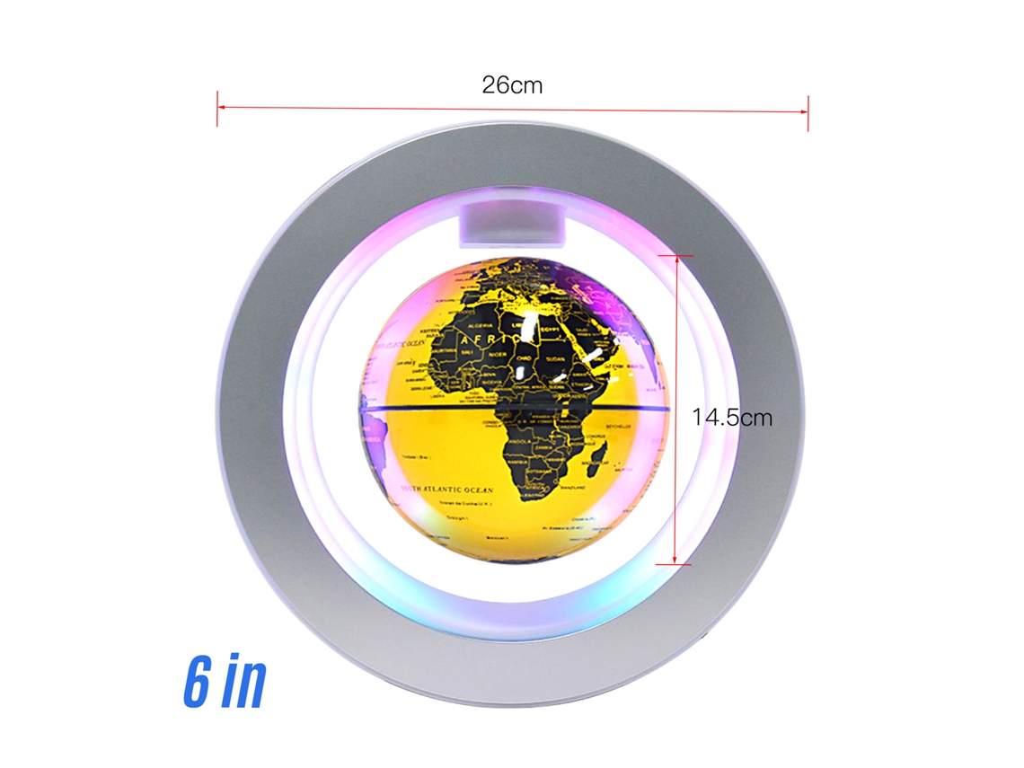 Globo Flutuante Magnético 6 Polegadas com Luz Led Giratório Mapa Mundi S/MARCA