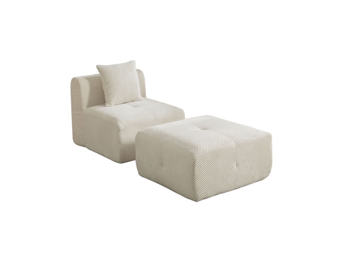 Sofá modular de compressão em chenille com espuma 30D, leve e antiderrapante, ideal para sala de estar em bege.