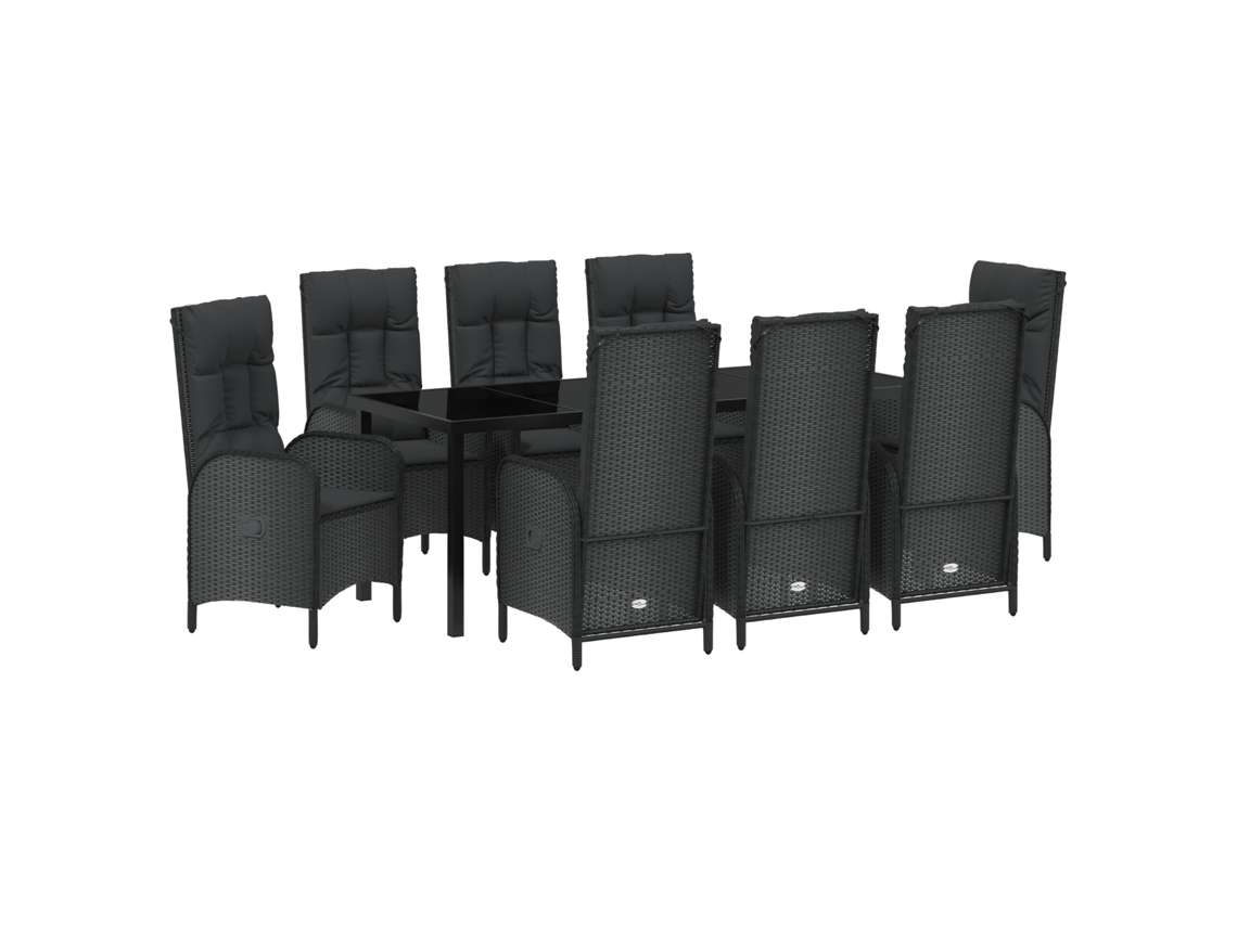 Conjunto 9 Conjunto De Jantar Para Jardim Vidaxl Preto Vime Pe (200 X 80 X 73 Cm)