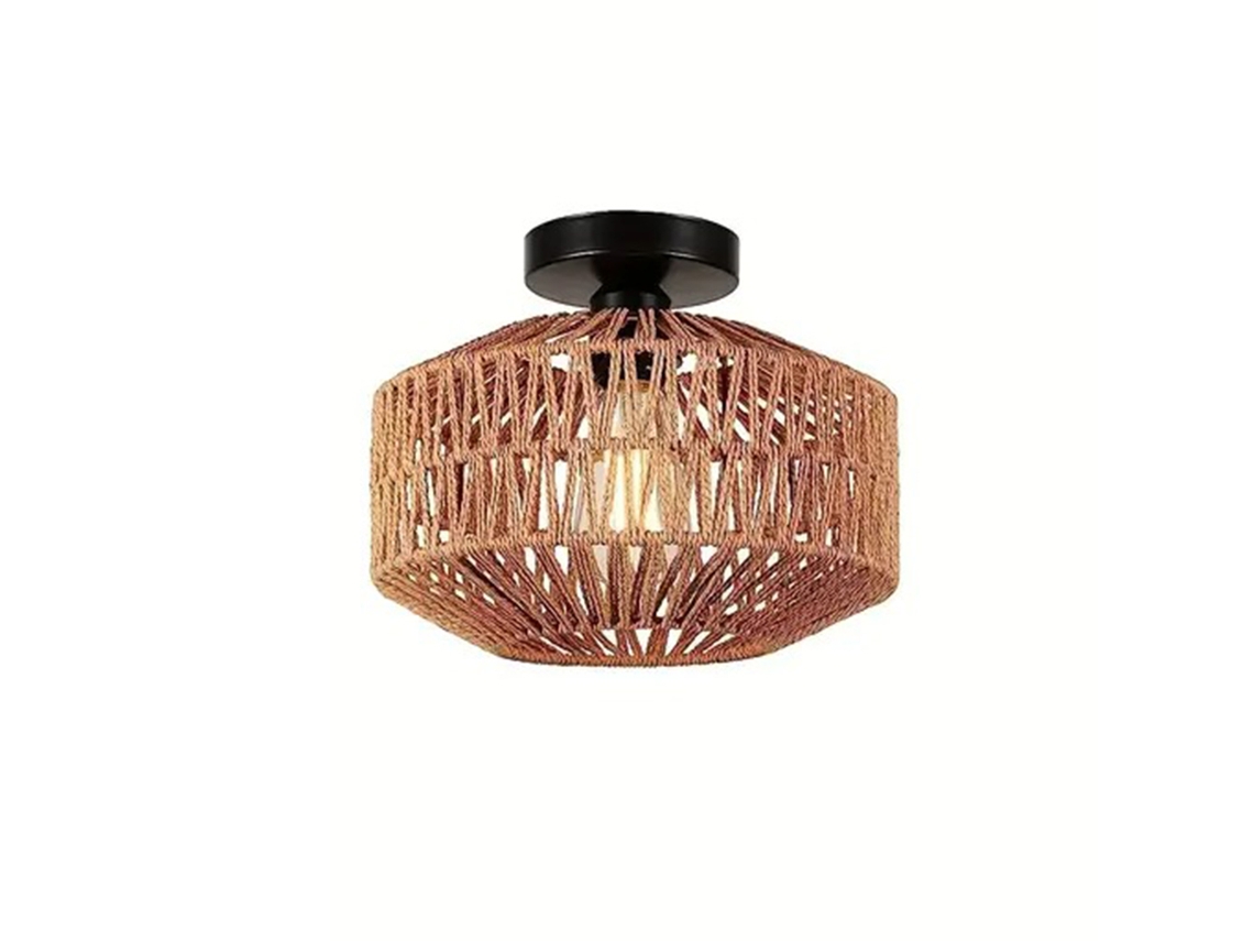 Lustre Clássico De Bambu Trançado À Mão, Feito De Ferro E Acrílico.
