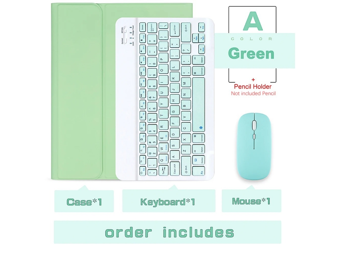 Capa Com Teclado Para Ipad Air 6 De 11 Polegadas (2024 Fresh Green) + Teclado Bluetooth + Mouse Dual-mode 2.4g
