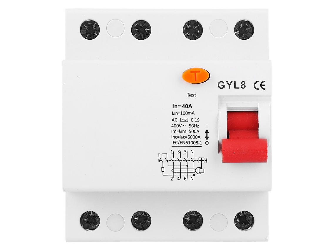 Interruptor de Circuito de Fuga Gyl8 4p 40a 400vac Protector de Seguridad Miniatura