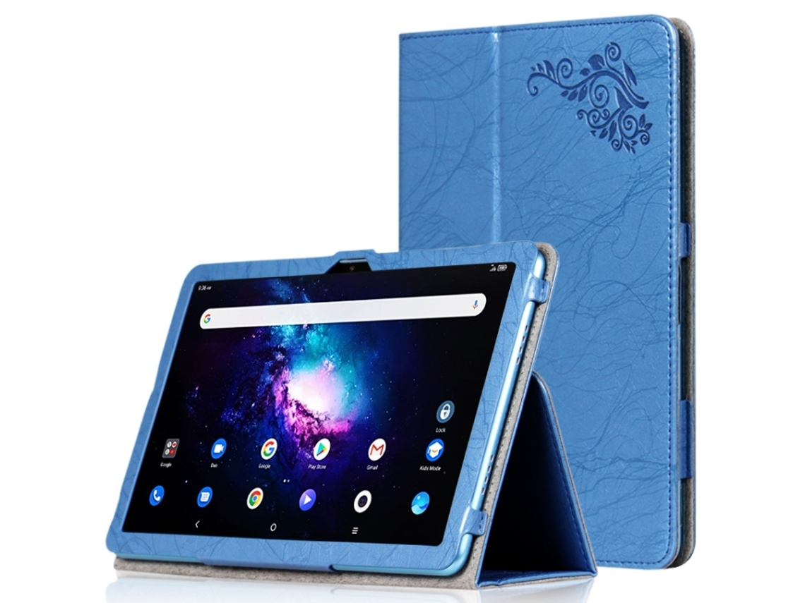 Capa De Couro Com Flor Em Relevo Halinuia Com Suporte, Cor Azul Para Tcl Tab Pro 5g