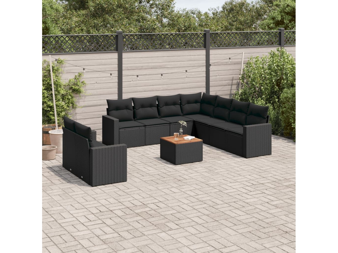 Vidaxl 10 Pcs Conjunto Sofás De Jardim C/ Almofadões Vime Pe Preto