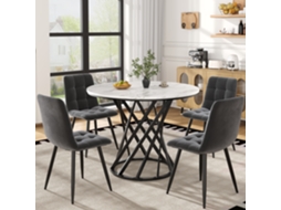 Conjunto Jantar 5pç, Mesa Redonda 100cm Mármore + 4 Cadeiras Veludo Cinza, Pernas Metal.-qq