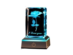 Luminária Noturna de Cristal 3d Rosa com Luzes Led Coloridas. MDUG