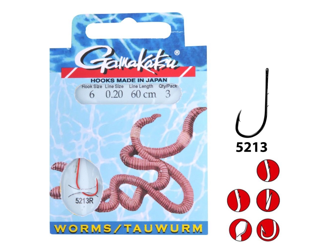 Conjunto de 3 Ganchos GAMAKATSU Worm Ls-5213 60 Cm