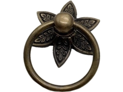 Puxador De Gaveta Antigo Com Argola Giratória, Puxador De Cobre Em Formato Concha, Puxador De Porta Madeira Com Argola