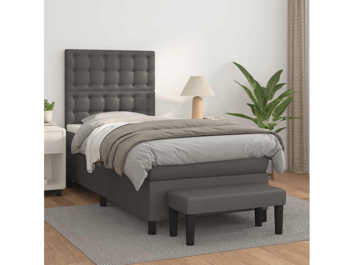 Vidaxl Cama Com Molas/colchão 80x200 Cm Couro Artificial Cinza