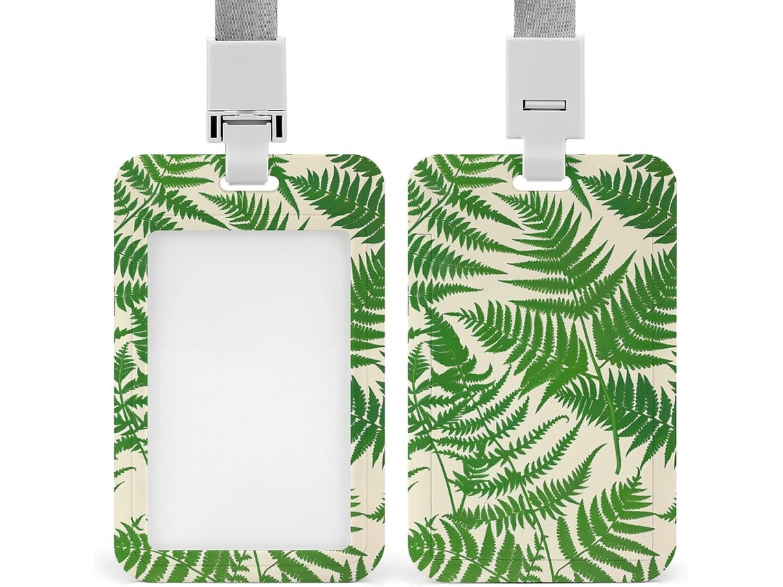Porta Crachá Vertical Com Cordão, Em Formato De Samambaia Verde, Protetor De Cartão Com Cordão, Capa Impermeável De