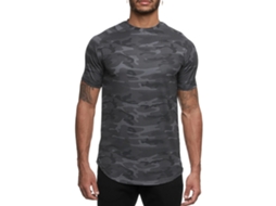 Camisa De Esporte Masculina Camuflagem De Pescoço Redondo Confortável Respirável Para Corrida Yoga Preto M