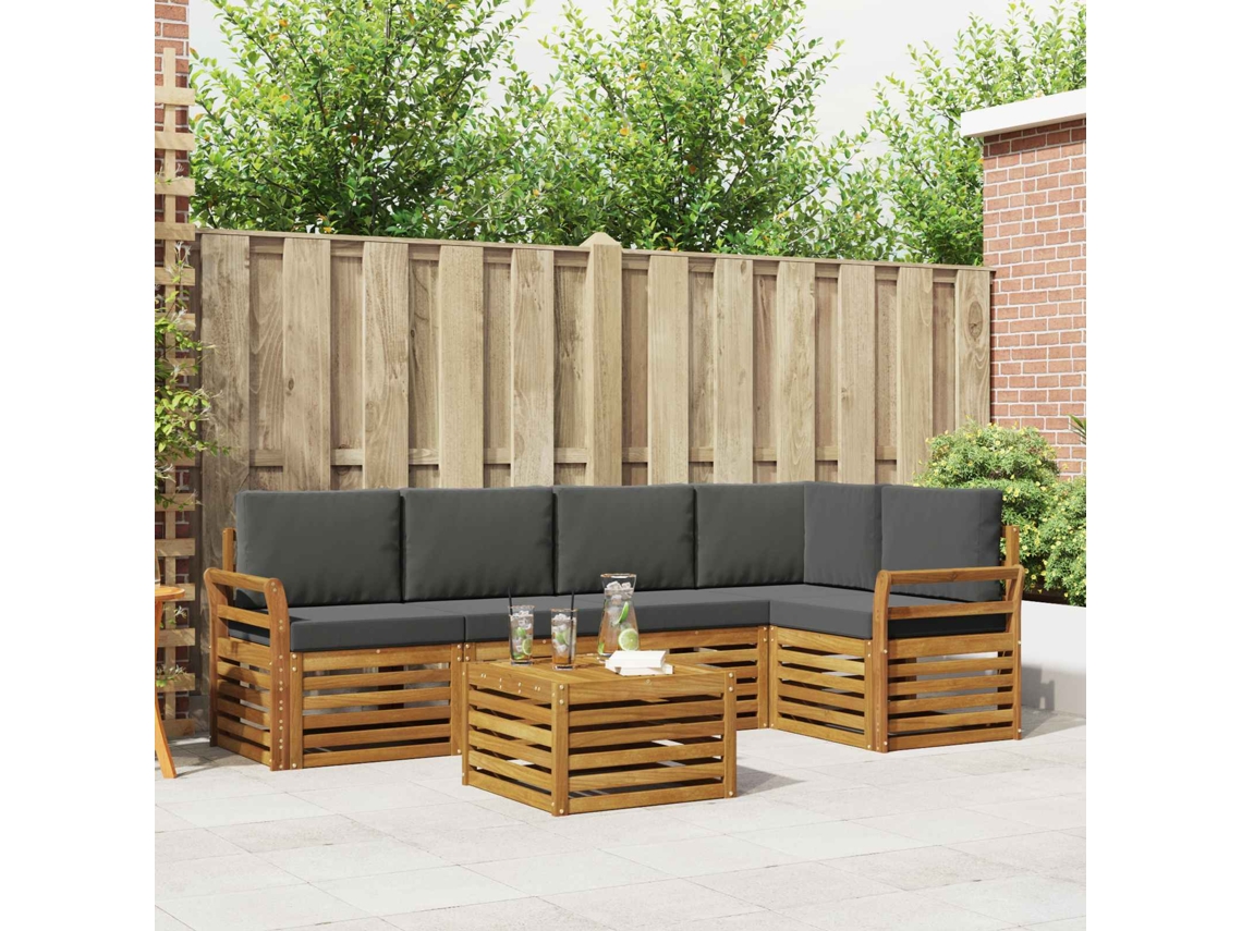 Vidaxl Conjunto De Sofás Para Exterior 6 Unid. Natural E Antracite
