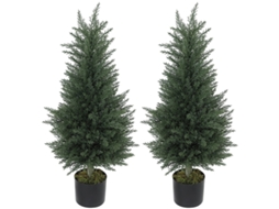 2 Ciprestes Artificiais 362 Folhas Plástico Vaso Uv Verde VELTRIX