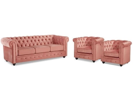 Sofá VENTE-UNIQUE.PT Chesterfield (Rosa - Tecido - 72x205x88 cm)