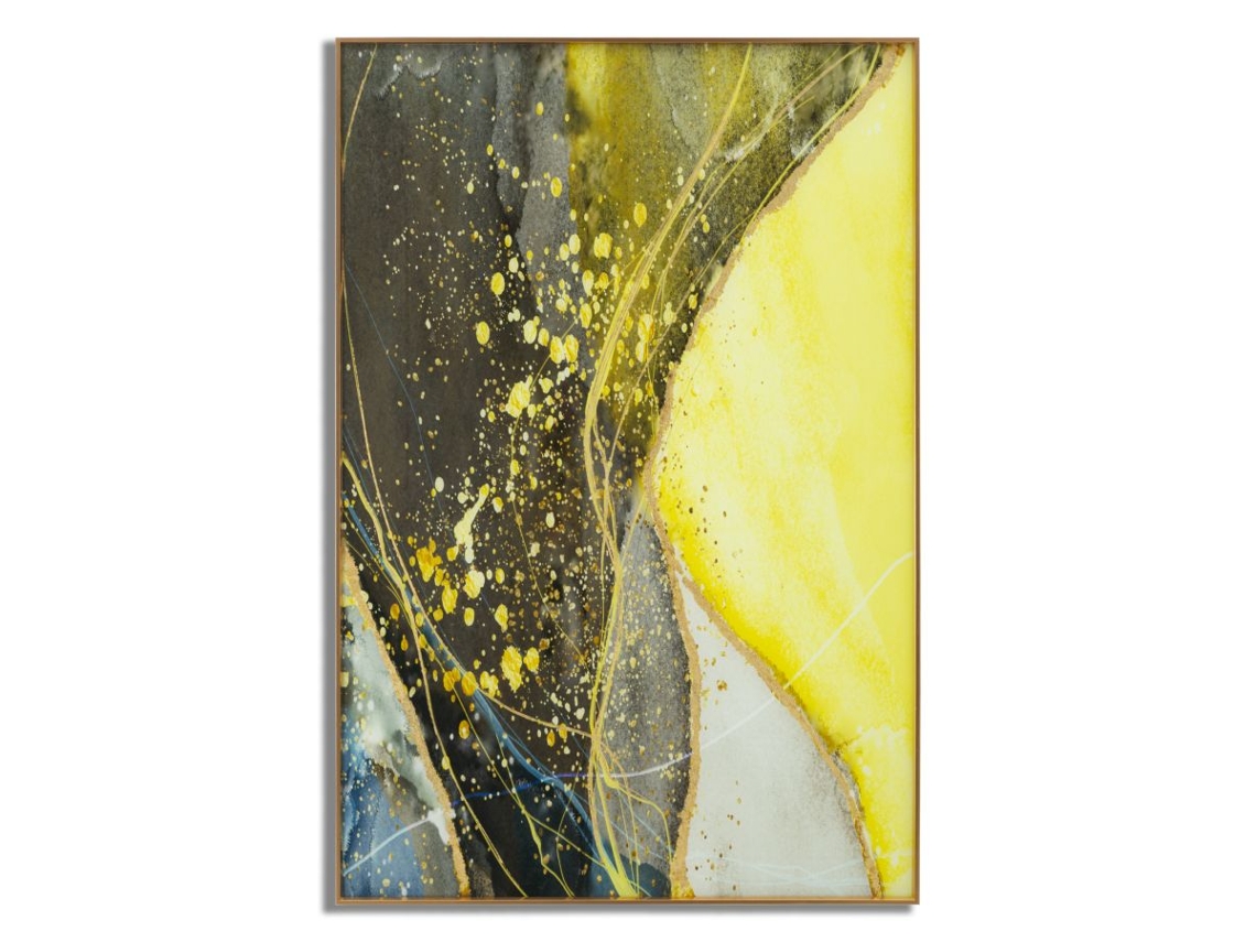 Painel De Vidro Decorativo Com Moldura De Metal Dourado - Pintura Abstrata Moderna 80x120 Cm Para Decoração De Parede - Estilo Glam