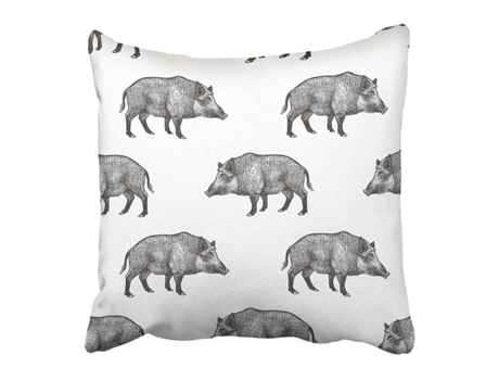 Fronha de Almofada ECZJNT Javali Floresta Desenho à Mão Vida Selvagem Preto Branco Antigo Gravado (40x40 cm)