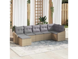 Vidaxl Conjunto De Sofá De Jardim 7 Pcs Bege E Cinza Claro Vime Pe