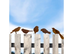Conjunto 5 Pássaros Metálicos – Decoração De Jardim Exterior – Silhueta De Aves – Para Cerca E Terraço – Ferro – Castanho