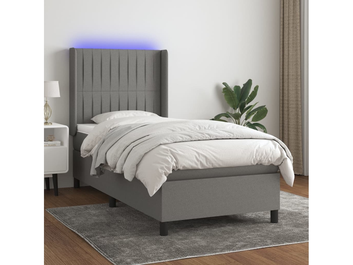 Vidaxl Cama Box Spring C/ Colchão E Led 100x200 Cm Tecido Cinza-escuro