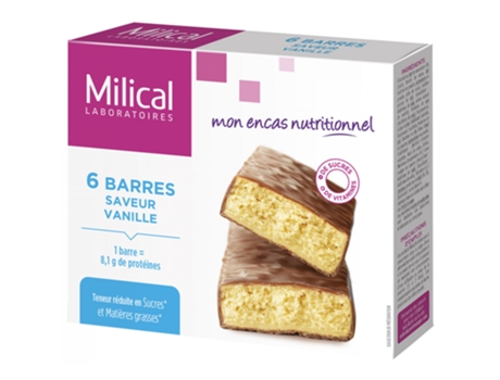 6 Barras Emagrecedoras Hiperproteicas Sabor: Baunilha MILICAL