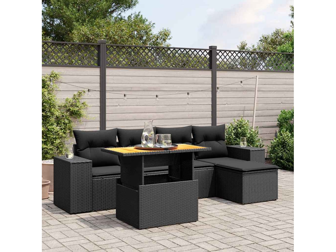 Vidaxl 6 Pcs Conjunto Sofás De Jardim C/ Almofadões Vime Pe Preto
