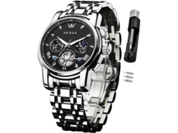 Lurelia Relógio Cronógrafo Masculino, Movimento De Quartzo, Data/calendário, Detalhes Com Strass, Aço Inoxidável, Abs, Prata E Preto