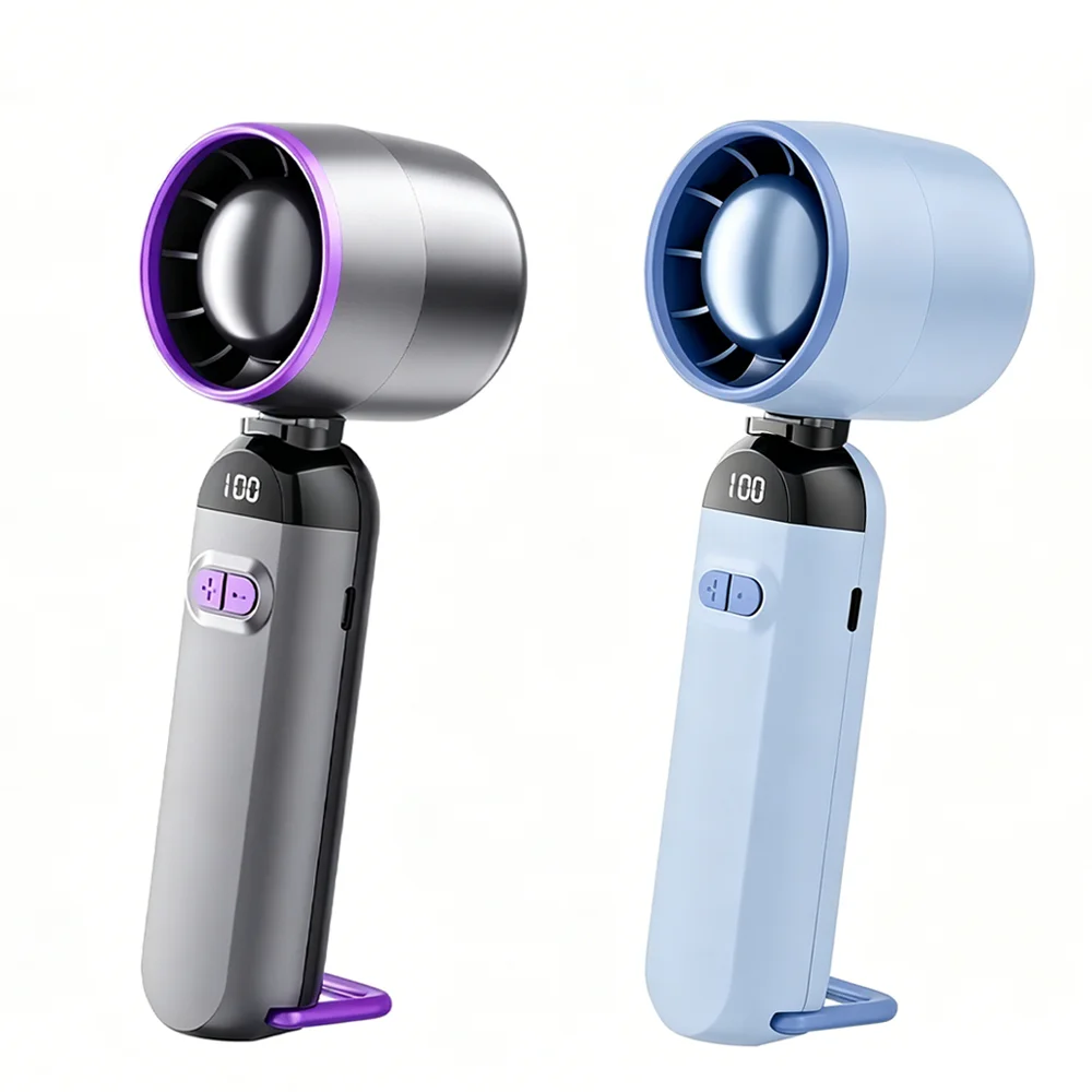 Ventilador Portátil De Mão Tipo Turbina (cinza E Azul) 3000mah Com 5 Velocidades, Recarregável Via Usb.