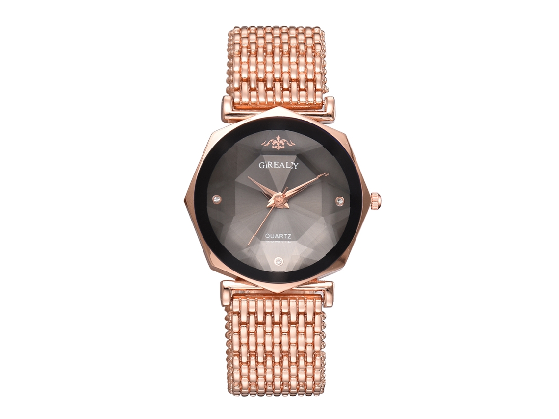 Relógio de Pulso Feminino de Liga com Quartzo e Strass (ouro Rosa Esfera Cinza)