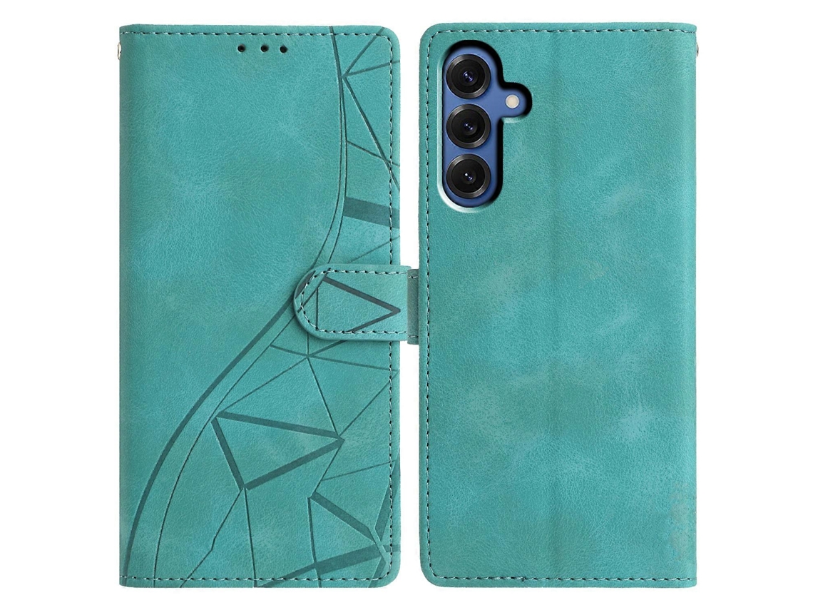 Capa Tipo Carteira Com Suporte E Estampa Triangular De Couro Para Samsung Galaxy S25 Fe, Verde