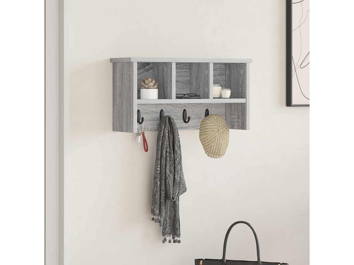 Vidaxl Cabideiro De Parede Com Prateleira Cinza Sonoma 50 X 16 X 26 Cm