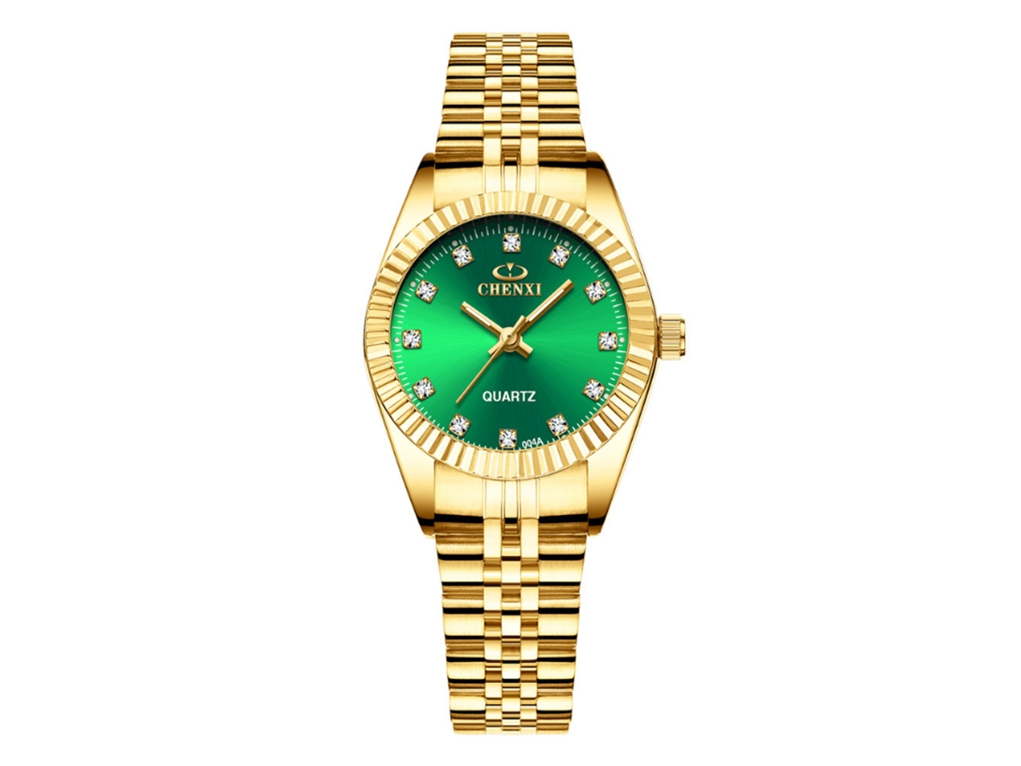 Relógio de pulso feminino analógico de quartzo com pulseira de aço inoxidável (verde)